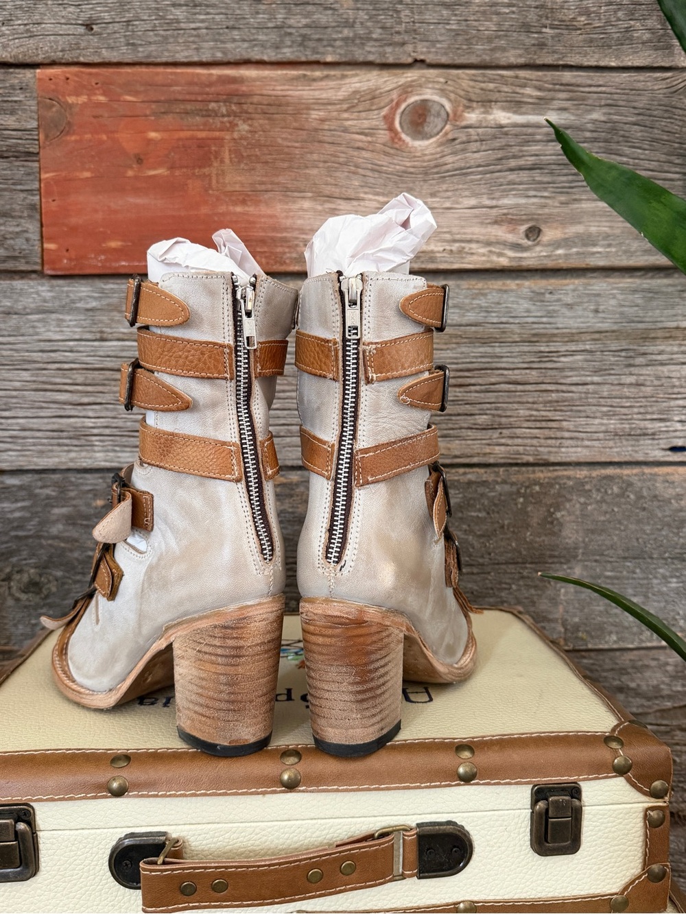 Freebird Bonds - Beige and Tan Strappy Block Heel Sandals - Picture 5 of 8